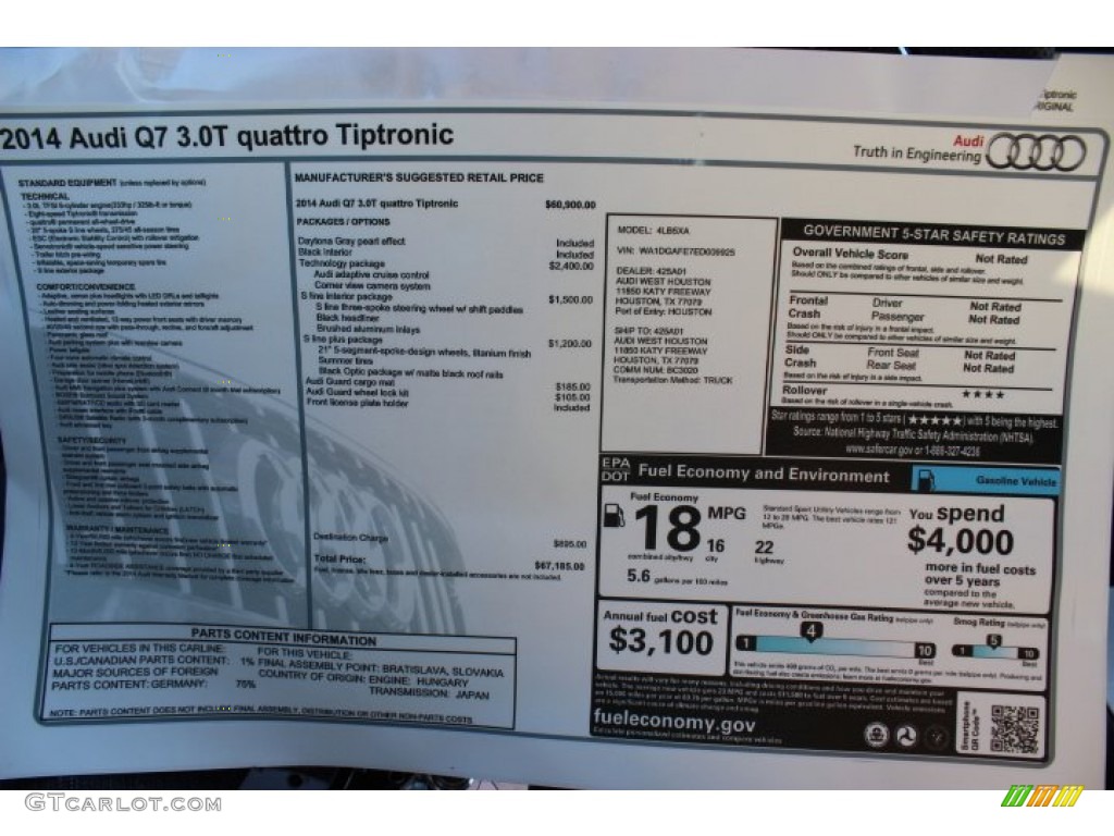 2014 Q7 3.0 TFSI quattro S Line Package - Daytona Gray Pearl / Black photo #38