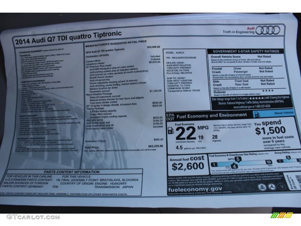 2014 Q7 3.0 TDI quattro - Carrara White / Limestone Gray photo #38