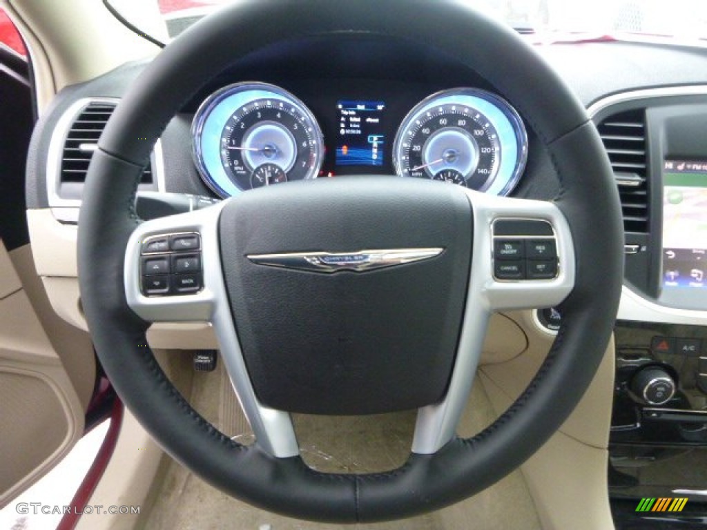 2014 Chrysler 300 AWD Black/Light Frost Beige Steering Wheel Photo #88943798