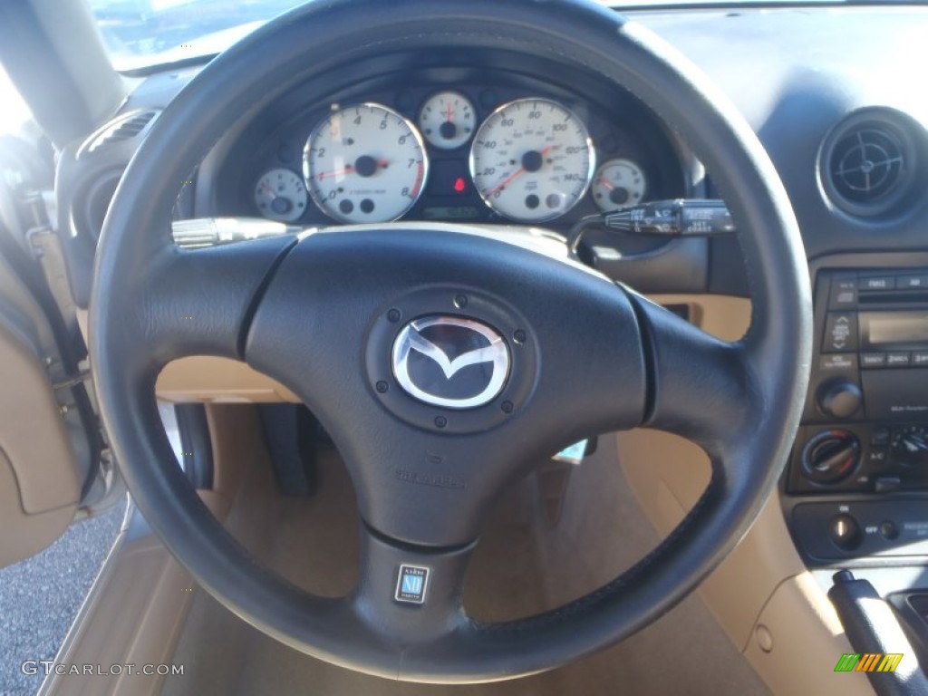 2002 Mazda MX-5 Miata LS Roadster Tan Steering Wheel Photo #88961689