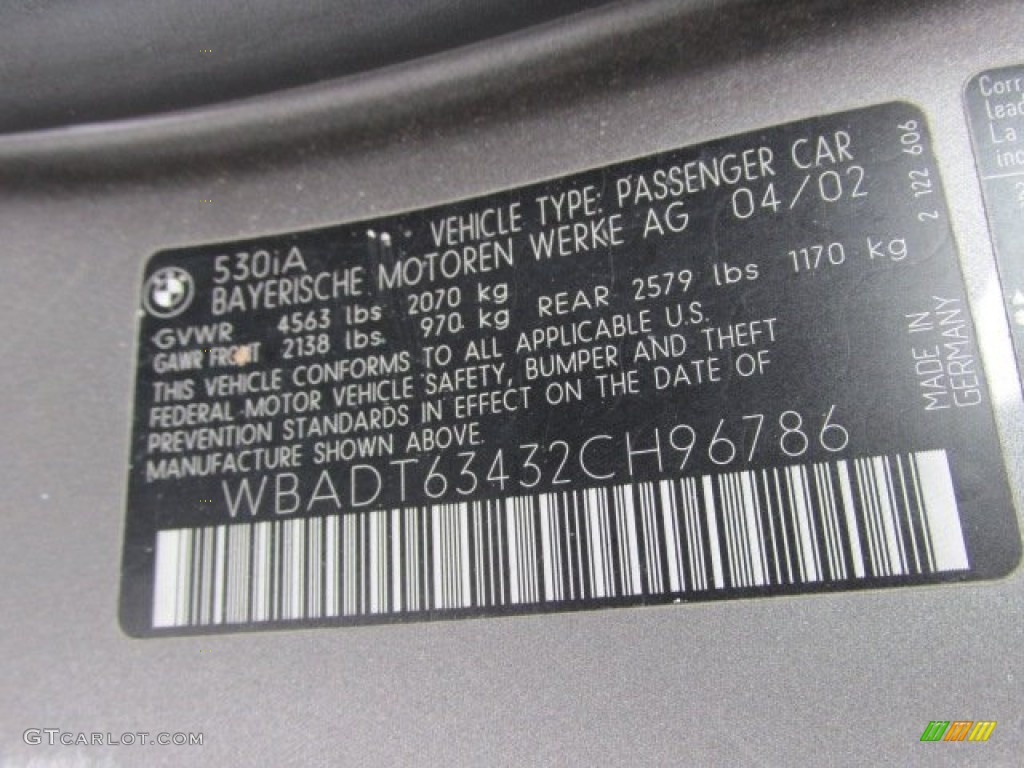 2002 BMW 5 Series 530i Sedan Info Tag Photo #88961869