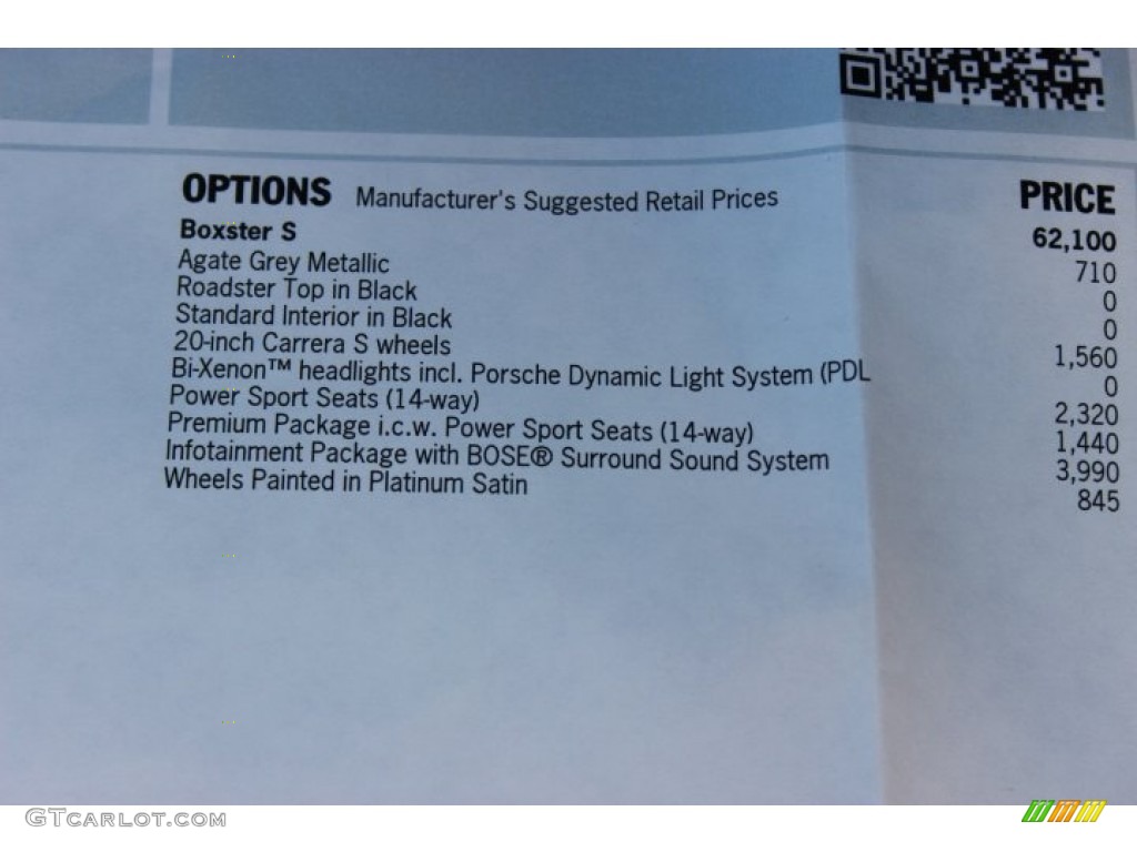 2014 Porsche Boxster S Window Sticker Photo #88975509
