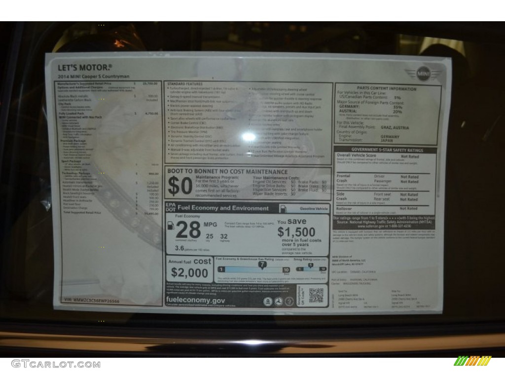 2014 Mini Cooper S Countryman Window Sticker Photo #88980802
