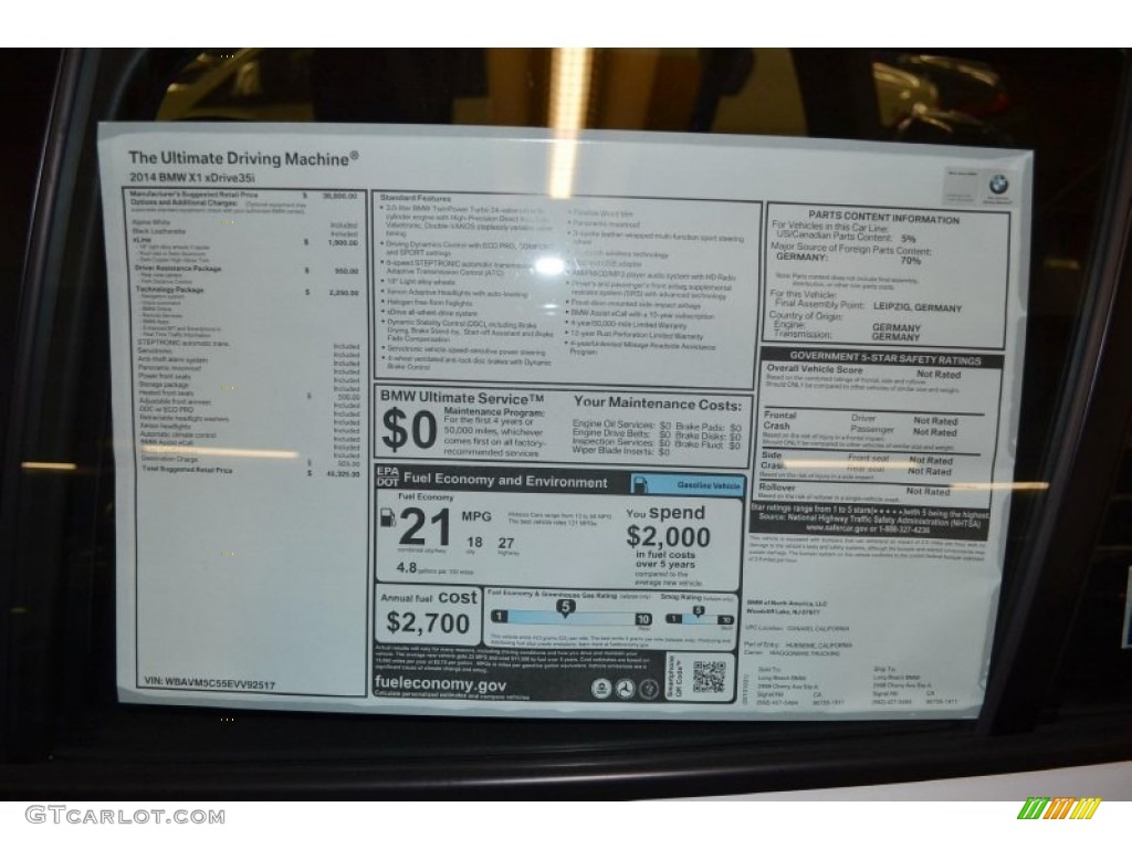 2014 BMW X1 xDrive35i Window Sticker Photo #88981246