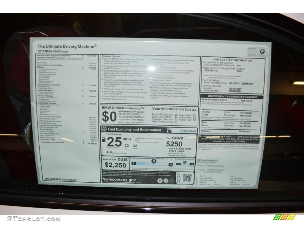 2014 BMW 4 Series 435i Coupe Window Sticker Photo #88981438