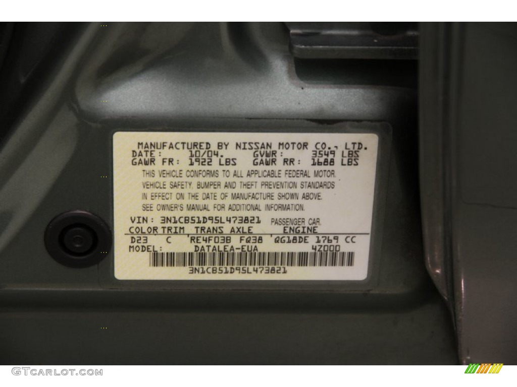 2005 Sentra Color Code D23 for Jaded Green Photo #88982017