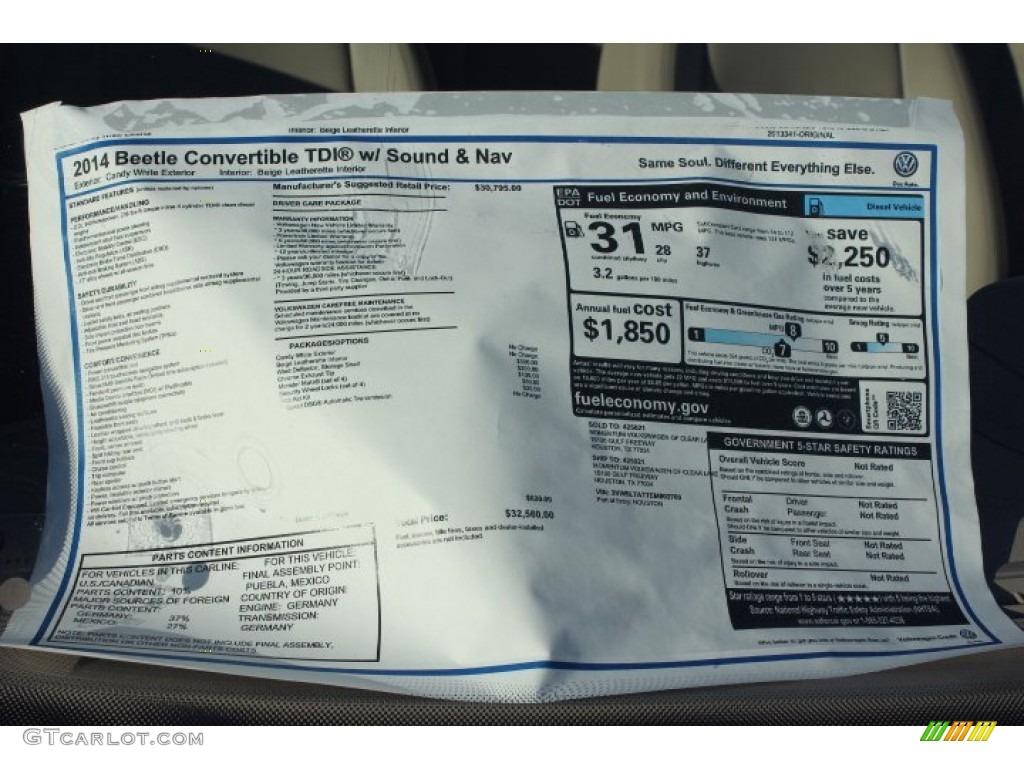 2014 Beetle TDI Convertible - Pure White / Beige photo #9
