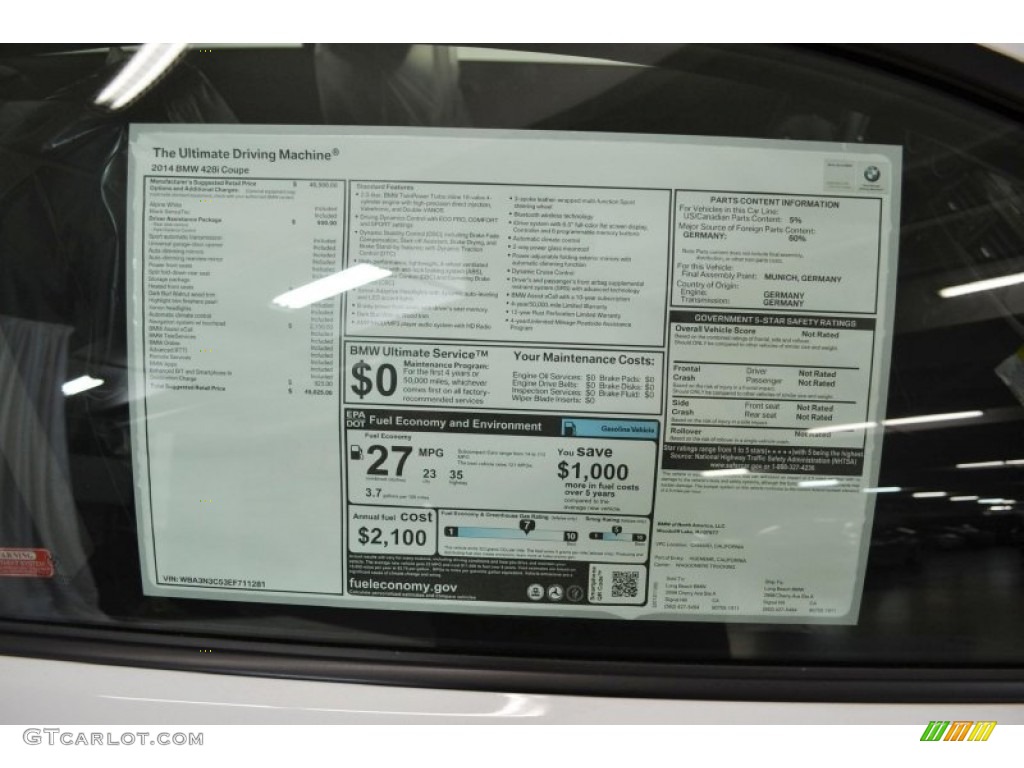 2014 BMW 4 Series 428i Coupe Window Sticker Photo #88985326