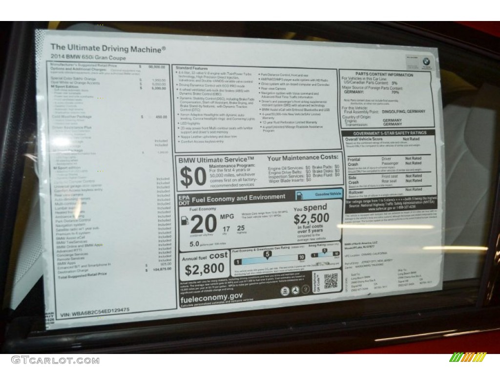 2014 BMW 6 Series 650i Gran Coupe M Sport Edition Window Sticker Photos