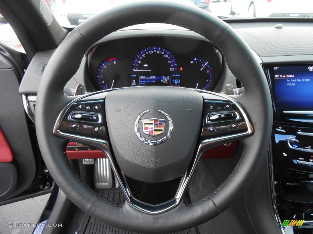2014 Cadillac ATS 2.0L Turbo AWD Morello Red/Jet Black Steering Wheel Photo #88996379