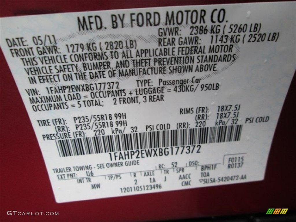 2011 Taurus SEL - Red Candy / Charcoal Black photo #11
