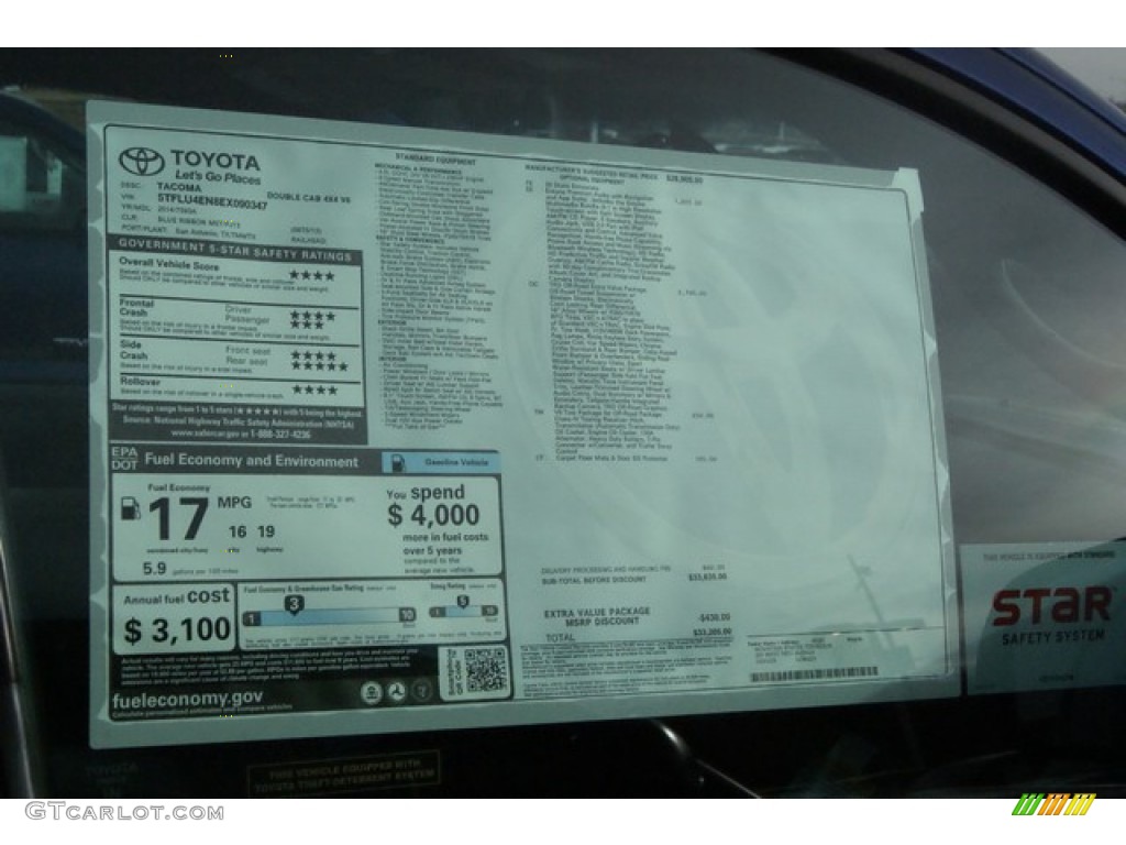 2014 Toyota Tacoma V6 TRD Double Cab 4x4 Window Sticker Photo #89033796