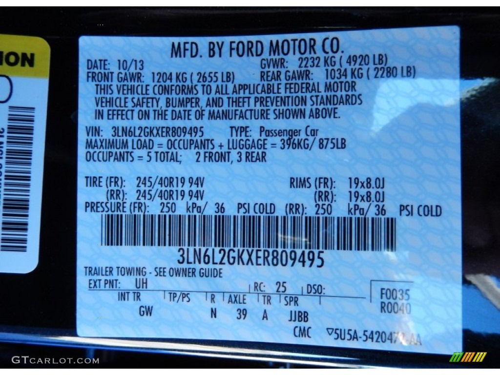 2014 MKZ Color Code UH for Tuxedo Black Photo #89037465