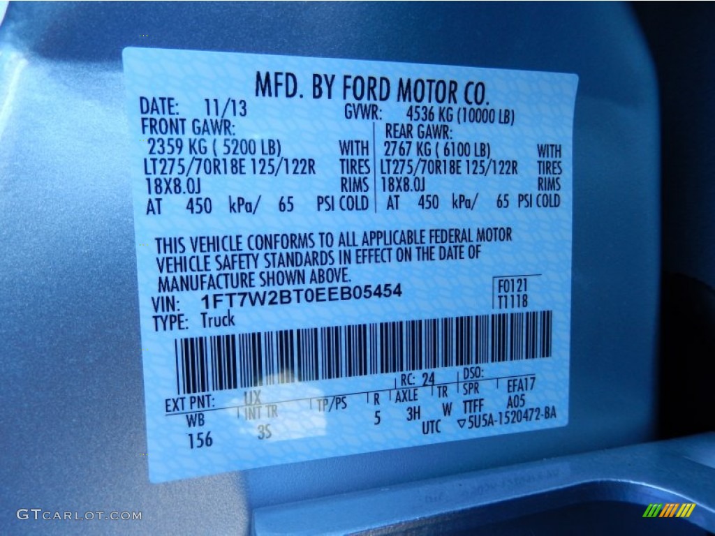 2014 F250 Super Duty Color Code UX for Ingot Silver Metallic Photo #89038440