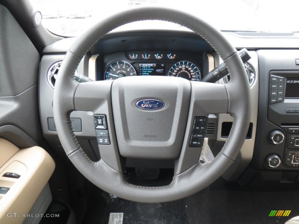 2014 Ford F150 XLT SuperCrew Pale Adobe Steering Wheel Photo #89051136