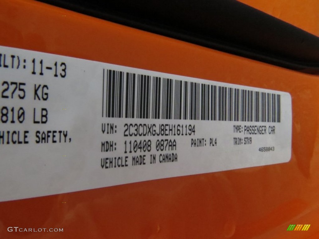 2014 Charger Color Code PL4 for Header Orange Photo #89057159