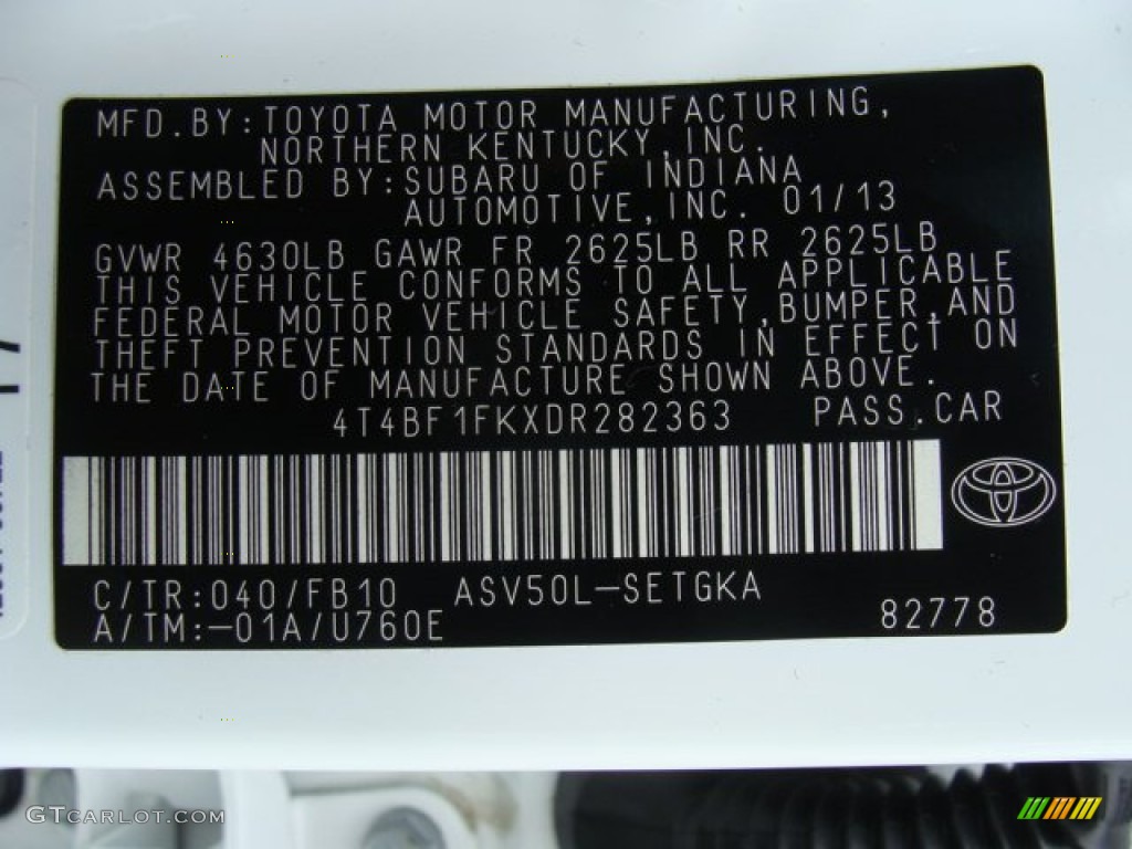 2013 Toyota Camry XLE Color Code Photos