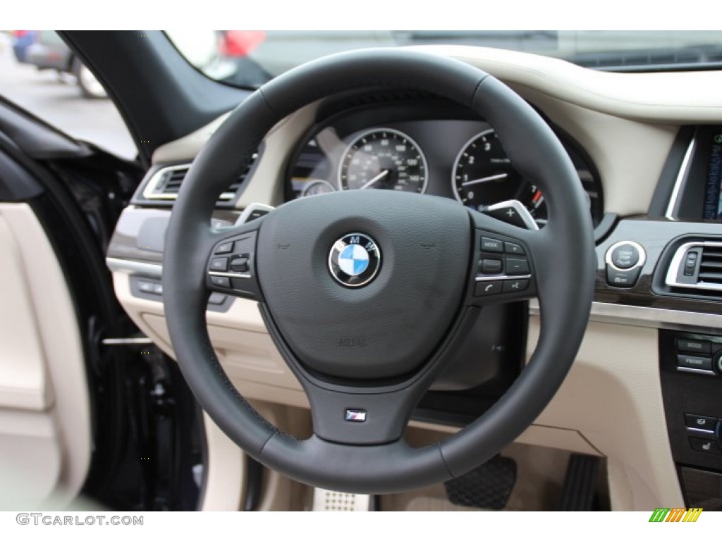 2013 BMW 7 Series 740i Sedan Oyster Steering Wheel Photo #89086433