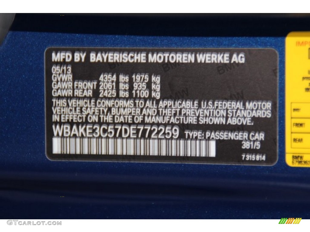 2013 BMW 3 Series 328i Coupe Color Code Photos