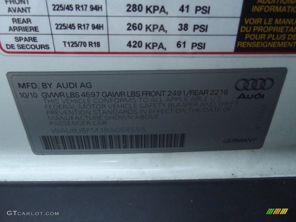2011 Audi A3 2.0 TDI Info Tag Photos