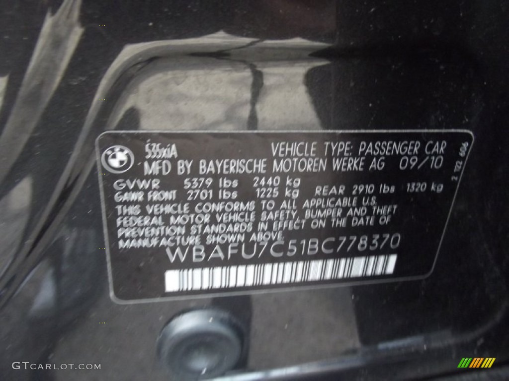 2011 5 Series 535i xDrive Sedan - Dark Graphite Metallic / Black photo #47