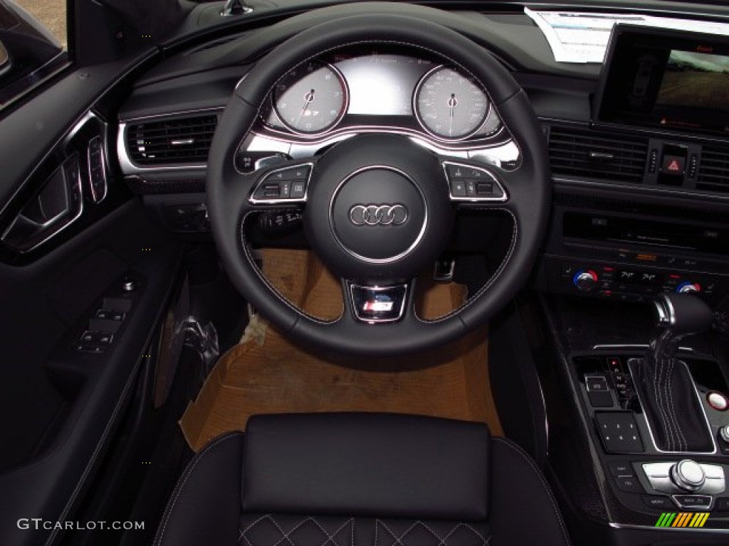 2014 Audi S7 Prestige 4.0 TFSI quattro Black Valcona w/Diamond Contrast Stitching Steering Wheel Photo #89113994