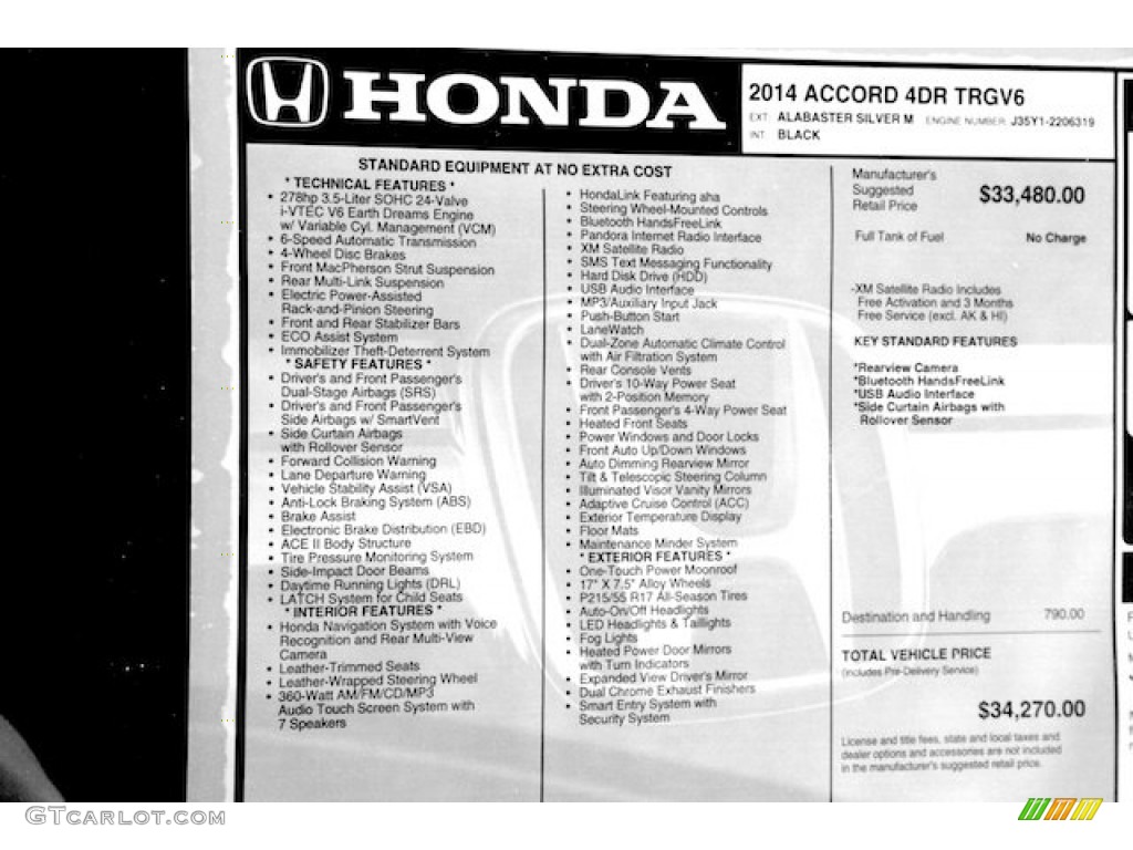 2014 Honda Accord Touring Sedan Window Sticker Photo #89121890