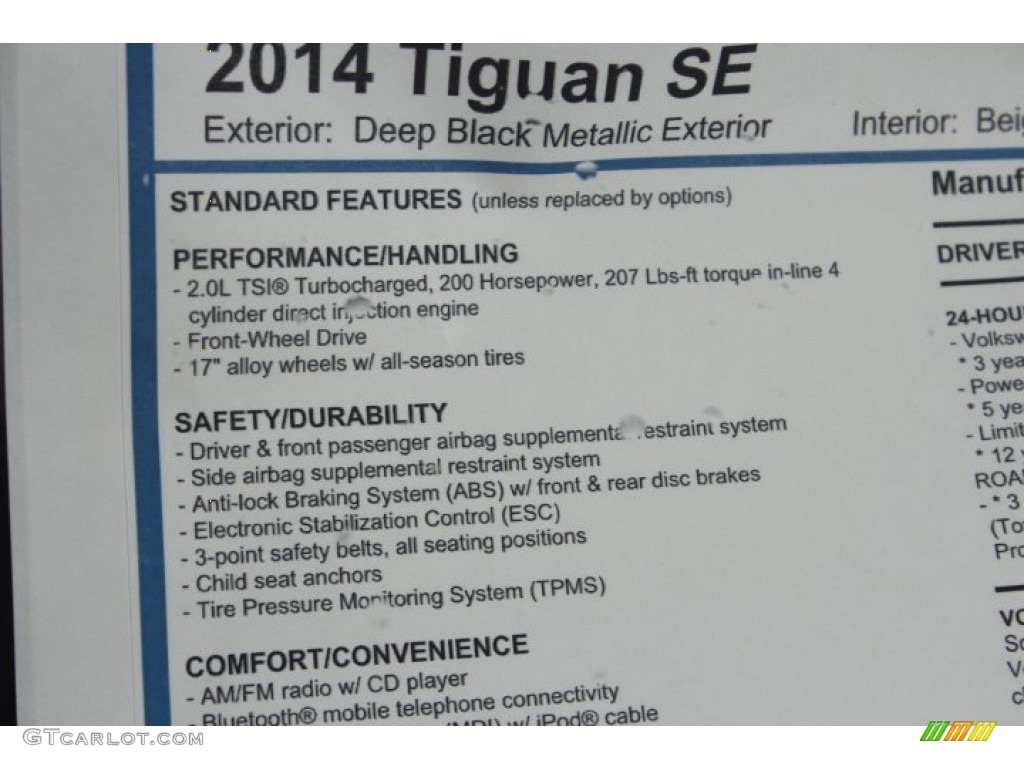 2014 Volkswagen Tiguan SE Window Sticker Photo #89127611
