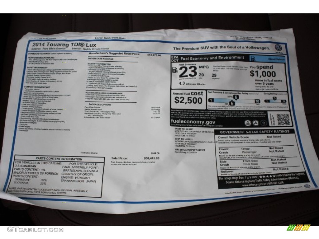 2014 Volkswagen Touareg TDI Lux 4Motion Window Sticker Photo #89128442