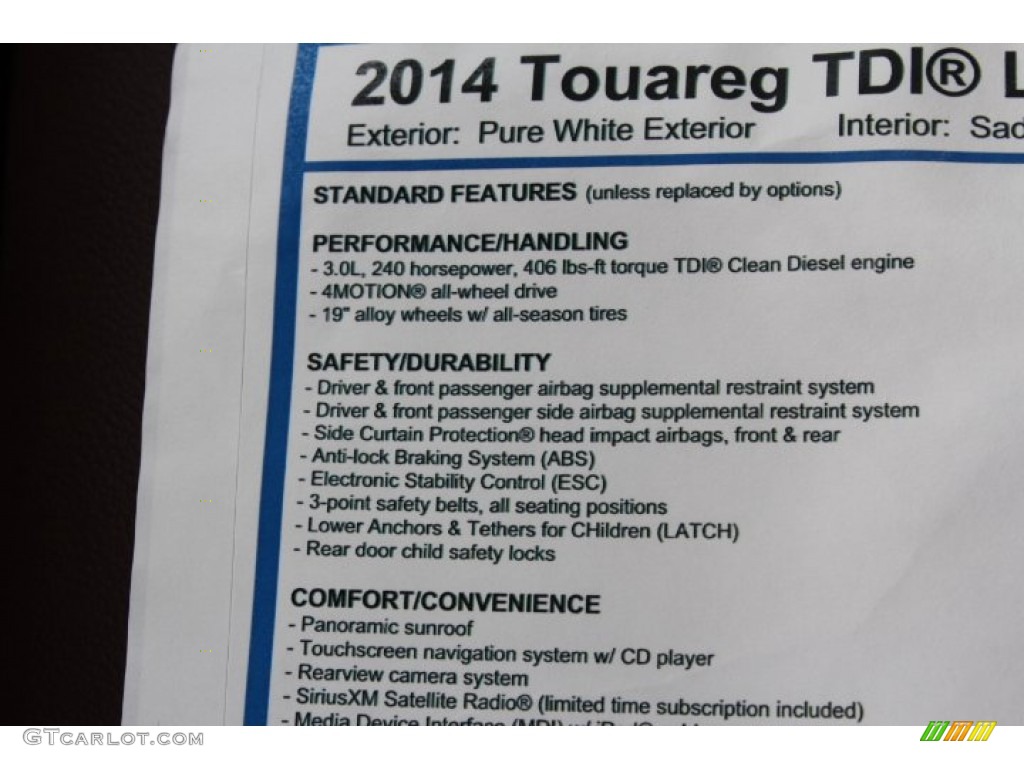 2014 Volkswagen Touareg TDI Lux 4Motion Window Sticker Photo #89128485
