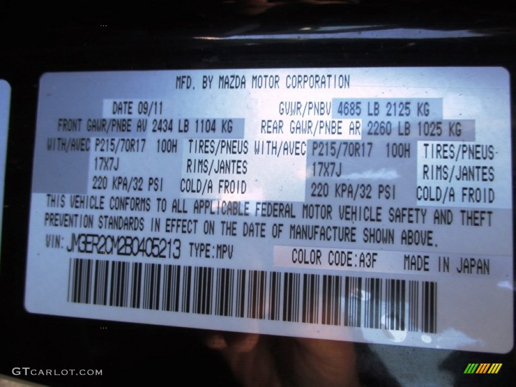 2011 CX-7 Color Code A3F for Brilliant Black Photo #89132906