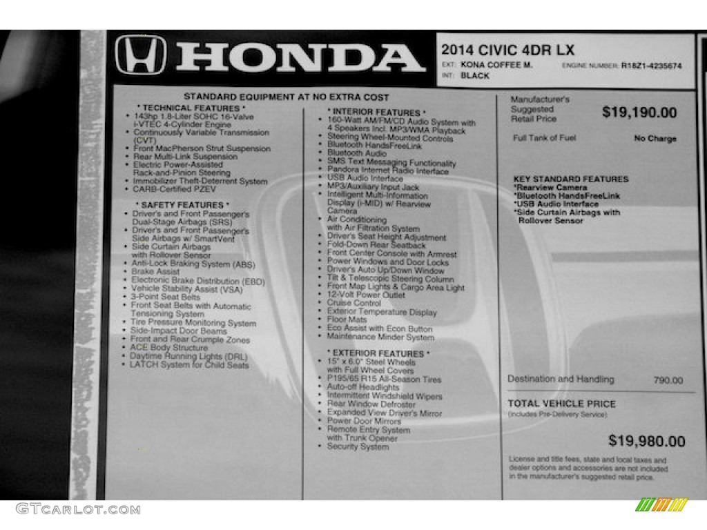 2014 Honda Civic LX Sedan Window Sticker Photo #89133407
