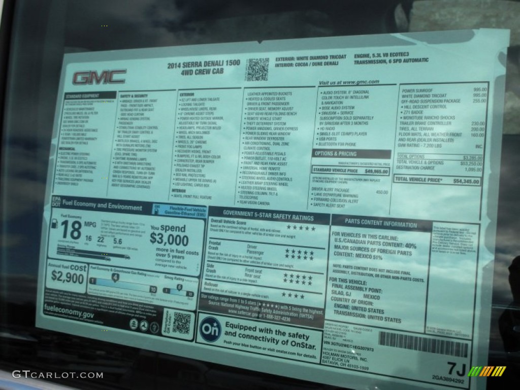 2014 GMC Sierra 1500 Denali Crew Cab 4x4 Window Sticker Photo #89136341