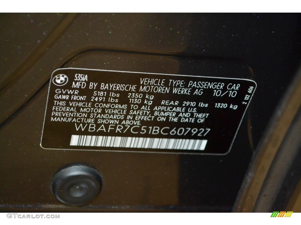 2011 BMW 5 Series 535i Sedan Info Tag Photos