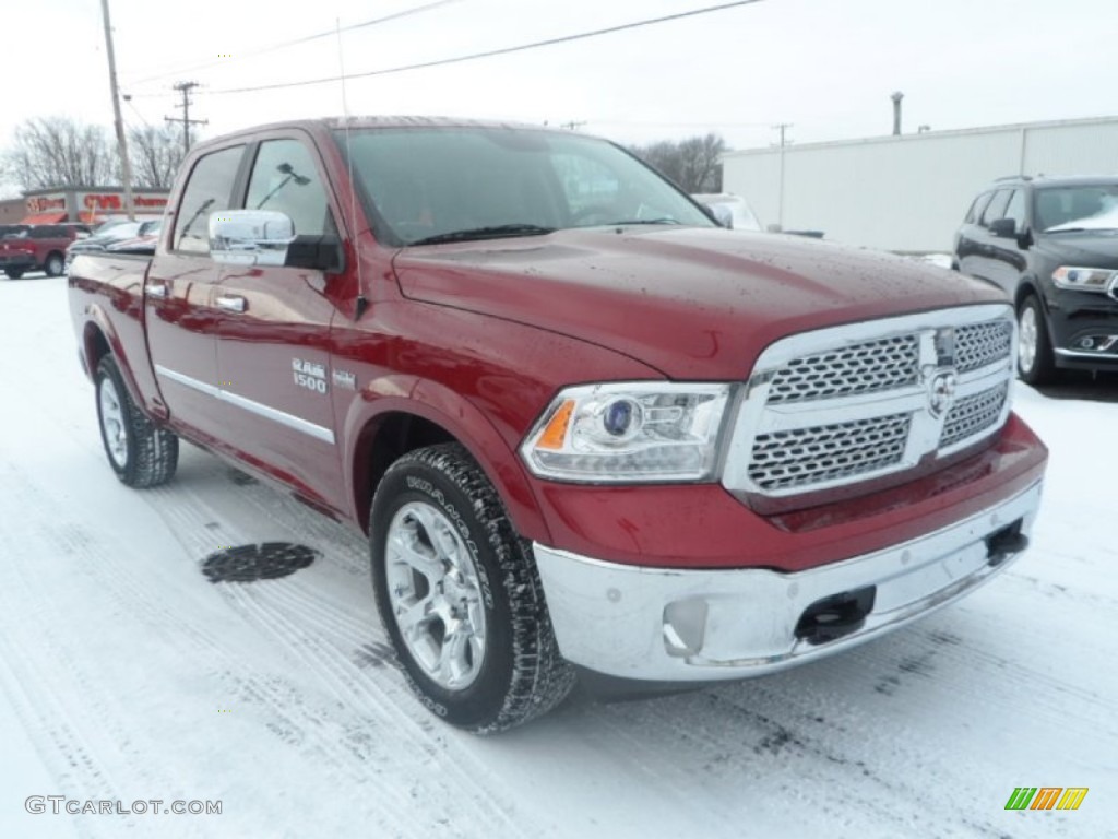 2014 1500 Laramie Crew Cab 4x4 - Deep Cherry Red Crystal Pearl / Canyon Brown/Light Frost Beige photo #1