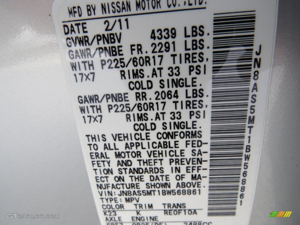 2011 Rogue SV - Silver Ice Metallic / Gray photo #28
