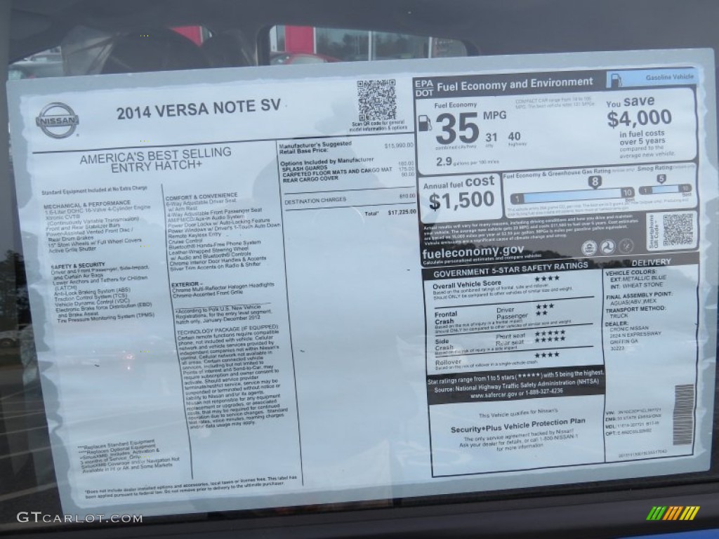 2014 Versa Note SV - Metallic Blue / Wheat Stone photo #11