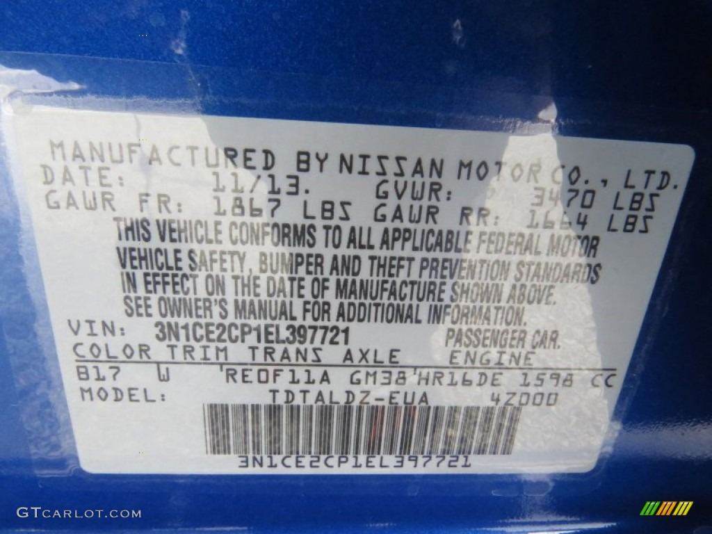 2014 Versa Note SV - Metallic Blue / Wheat Stone photo #16
