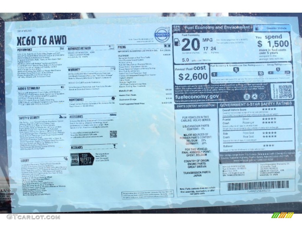 2014 Volvo XC60 T6 AWD Window Sticker Photos
