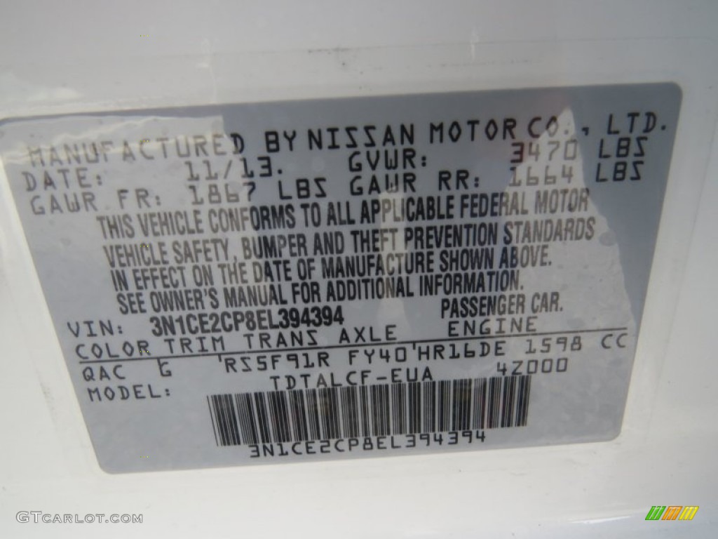 2014 Versa Note Color Code QAC for Aspen White Photo #89183659
