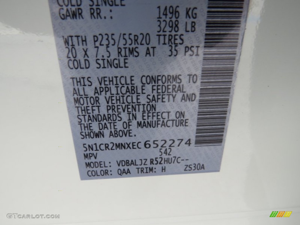 2014 Nissan Pathfinder Hybrid Platinum Color Code Photos