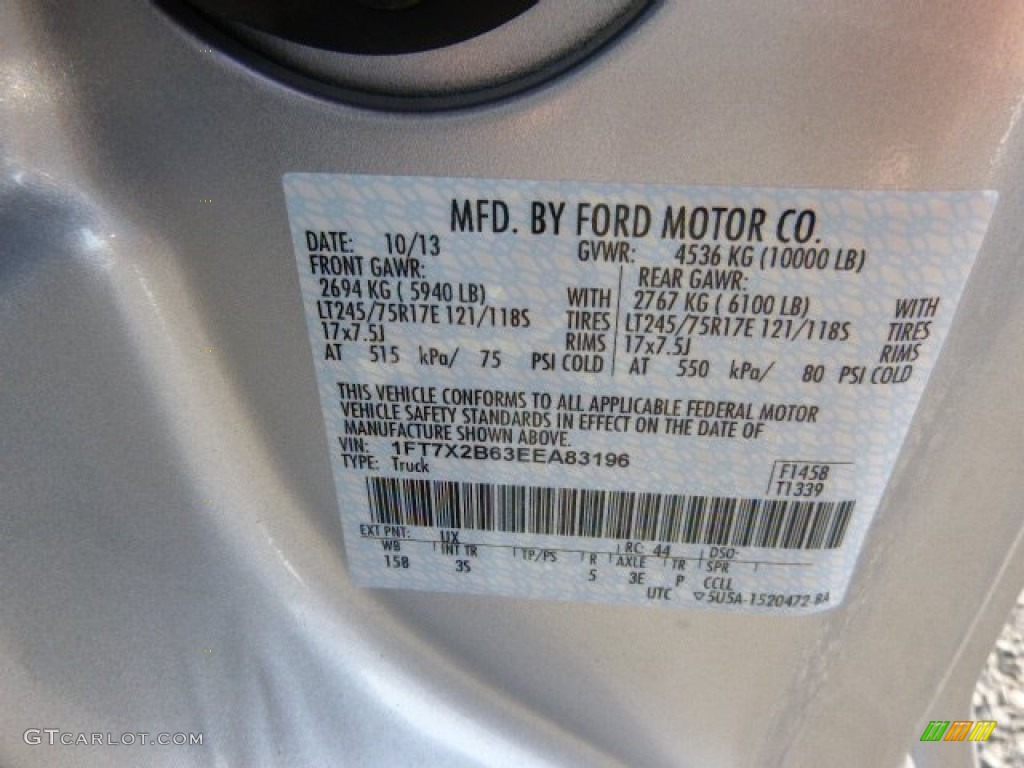 2014 F250 Super Duty Color Code UX for Ingot Silver Metallic Photo #89202068