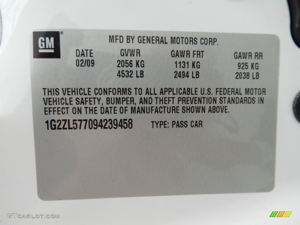 2009 Pontiac G6 GXP Sedan Info Tag Photo #89202094