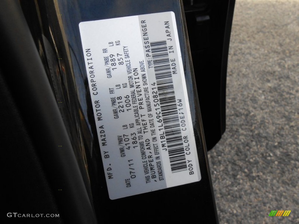 2012 MAZDA3 Color Code 16W for Black Mica Photo #89212180