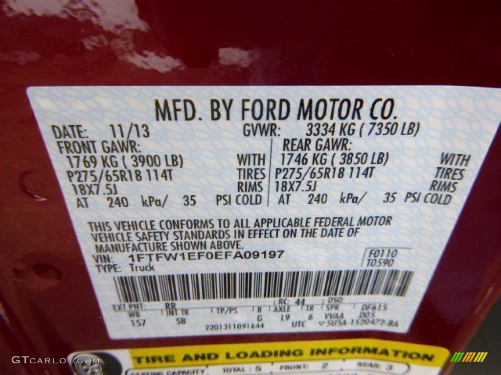 2014 F150 Color Code RR for Ruby Red Photo #89214259