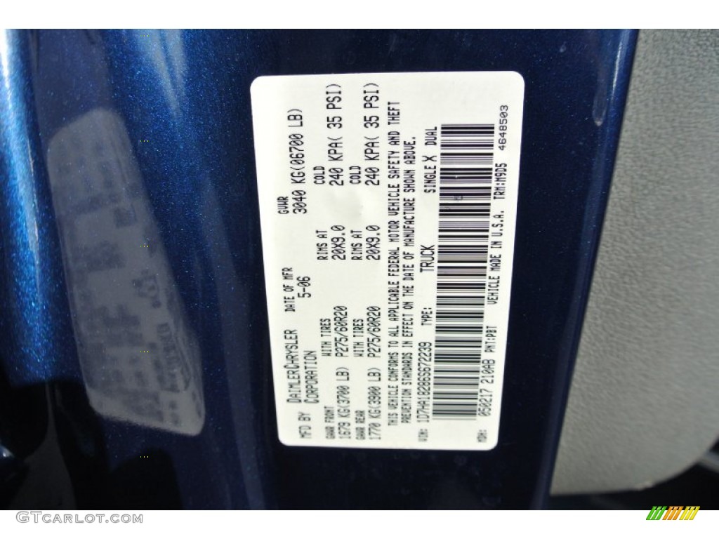 2006 Ram 1500 Color Code PBT for Patriot Blue Pearl Photo #89217451