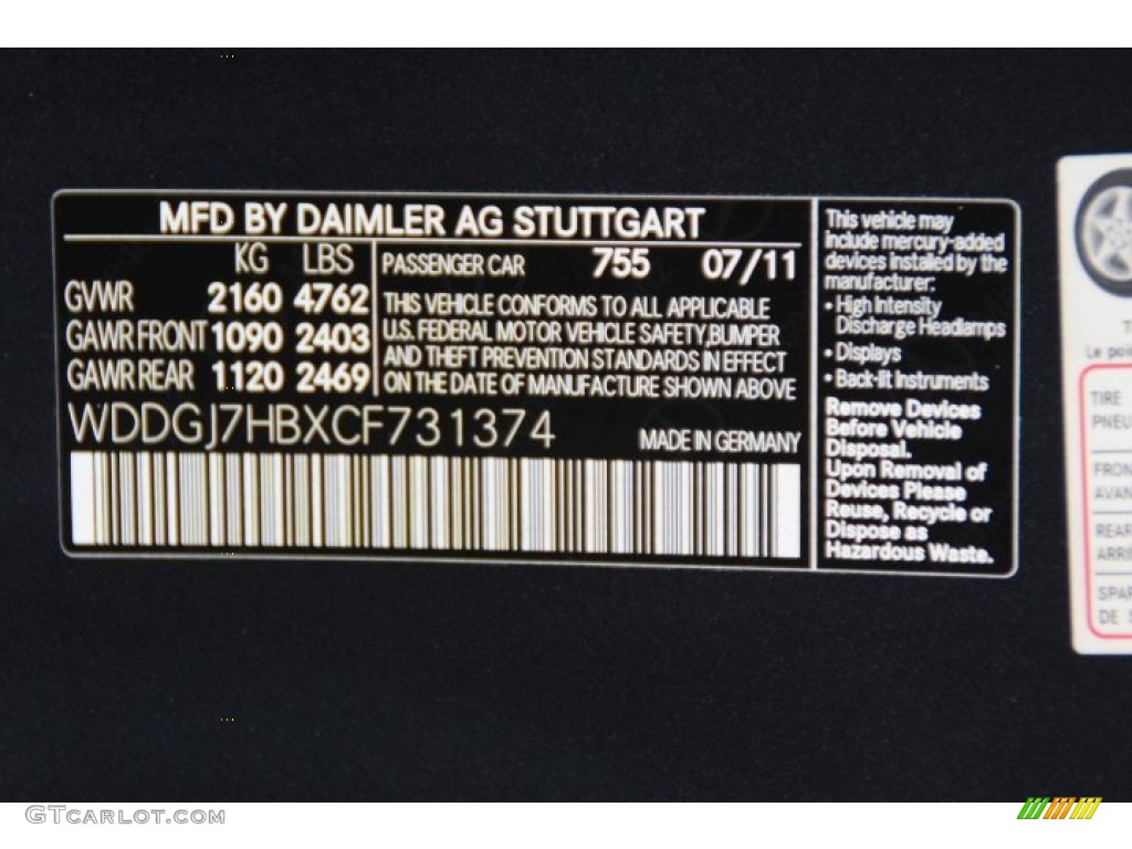 2012 Mercedes-Benz C 63 AMG Coupe Color Code Photos