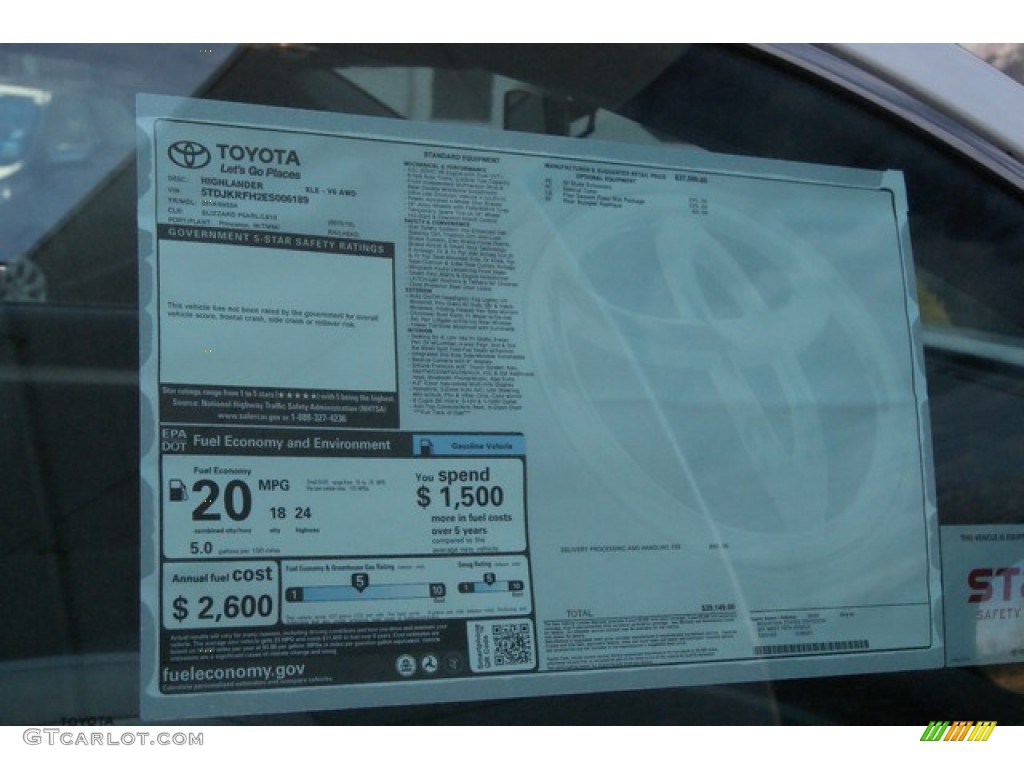 2014 Toyota Highlander XLE AWD Window Sticker Photo #89232553