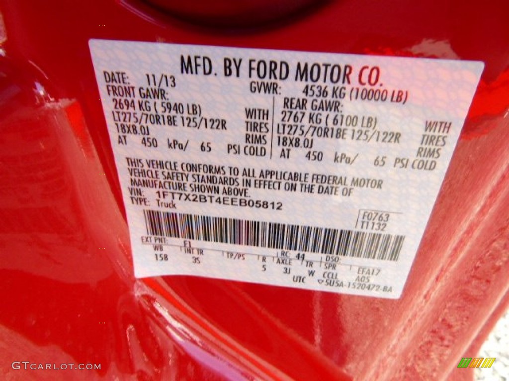 2014 F250 Super Duty Color Code F1 for Vermillion Red Photo #89237290