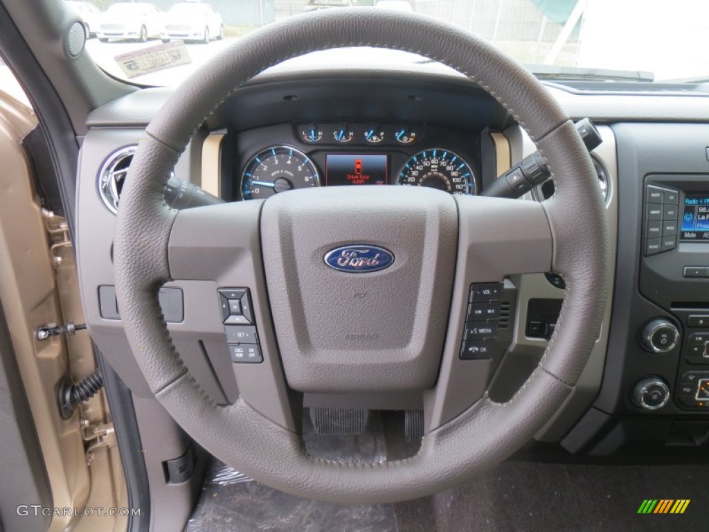 2014 Ford F150 XLT SuperCrew 4x4 Pale Adobe Steering Wheel Photo #89237725